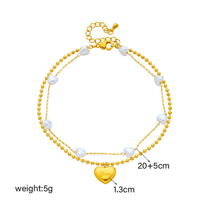 Korean Style Heart Shape Titanium Steel Plating 18k Gold Plated Women's Anklet