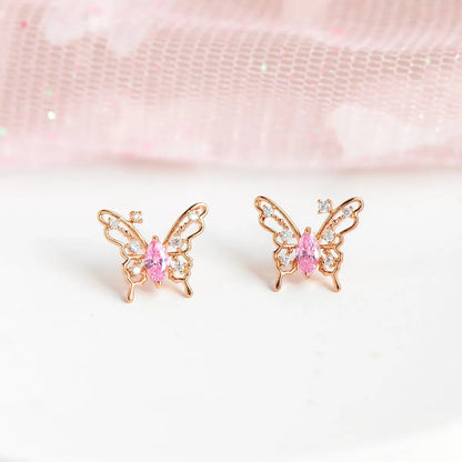 Sweet Insect Butterfly Brass Artificial Rhinestones Ear Studs