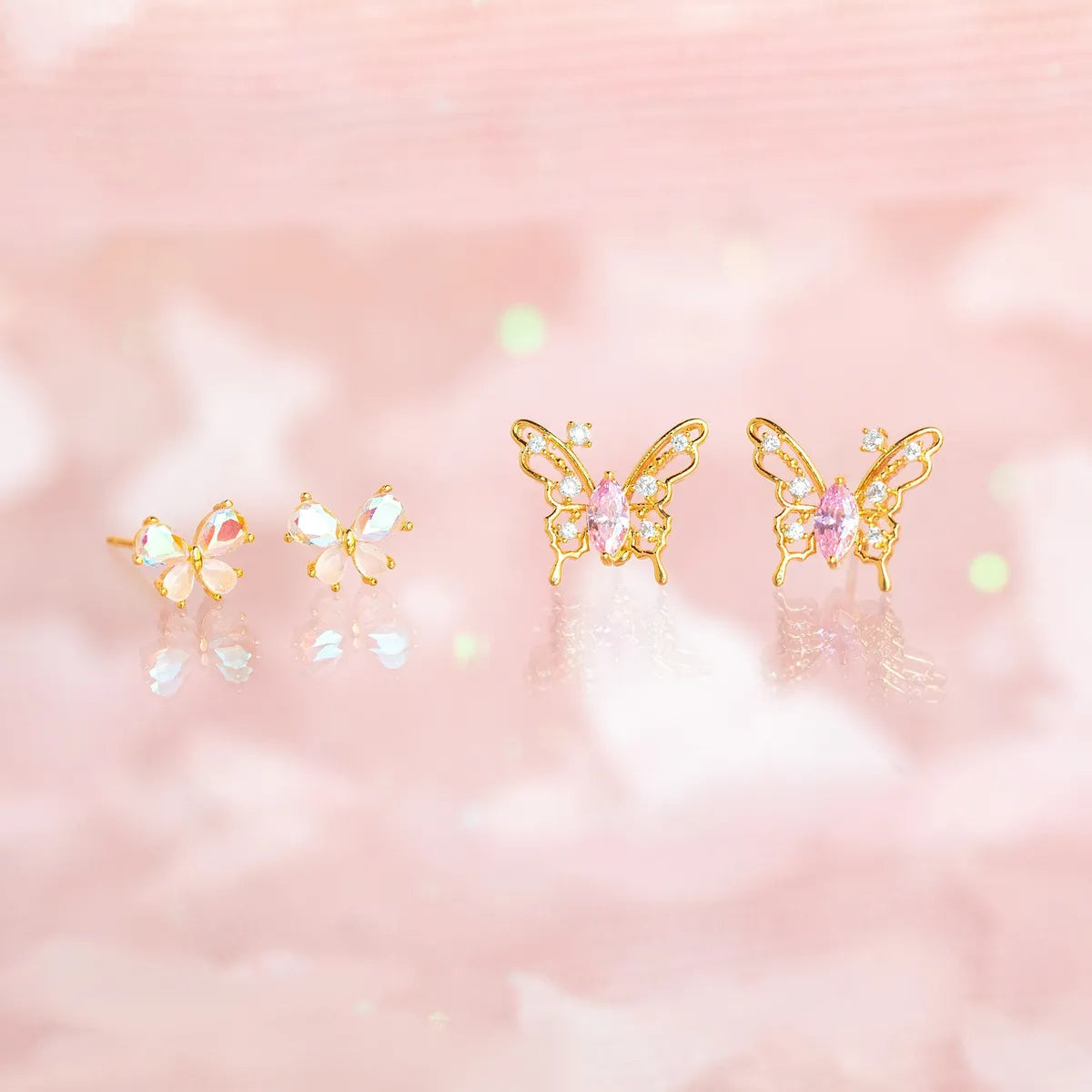 Sweet Insect Butterfly Brass Artificial Rhinestones Ear Studs