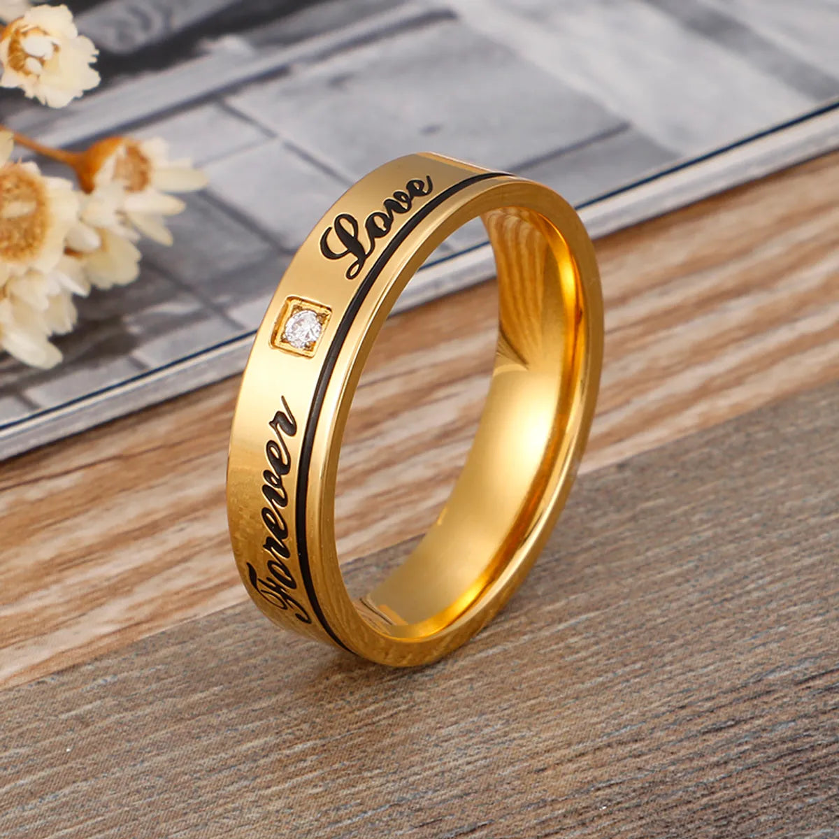 Korean Style Letter Titanium Steel Rings