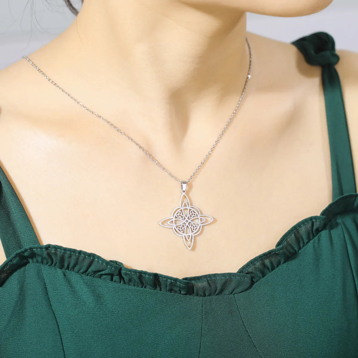 Korean Style One-piece Delivery Personalized Witch Double-layer Celtic Triangle Pendant 304 Stainless Steel Necklace