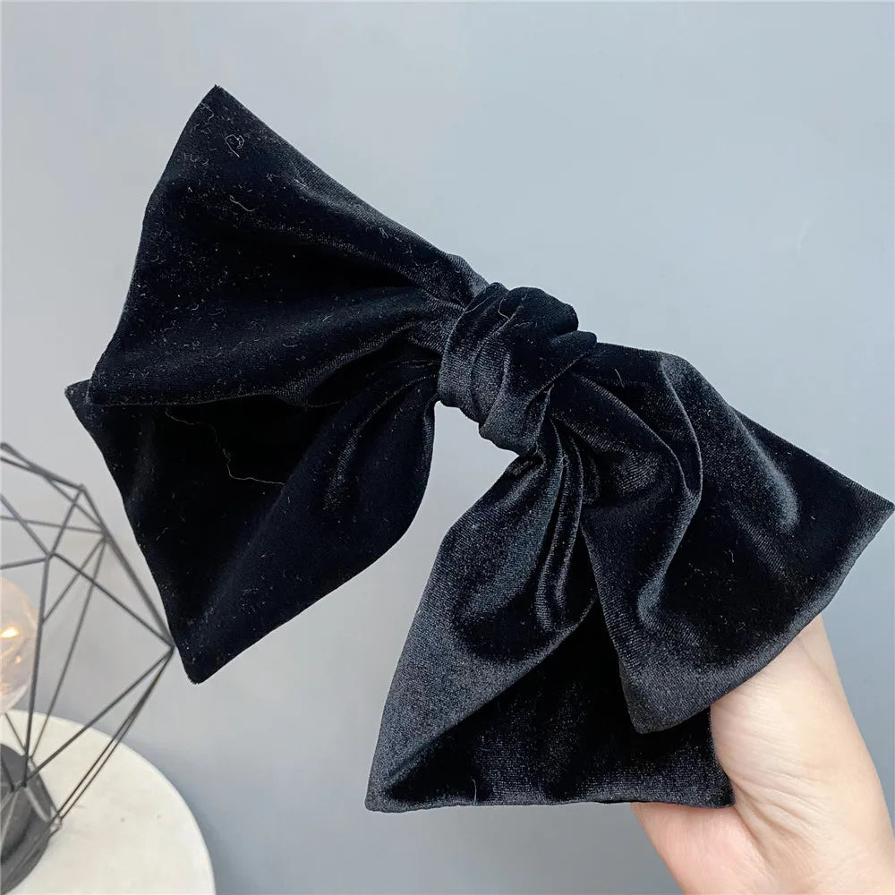 Korean Style Retro Black Gold Velvet Double Big Bow Hair Band