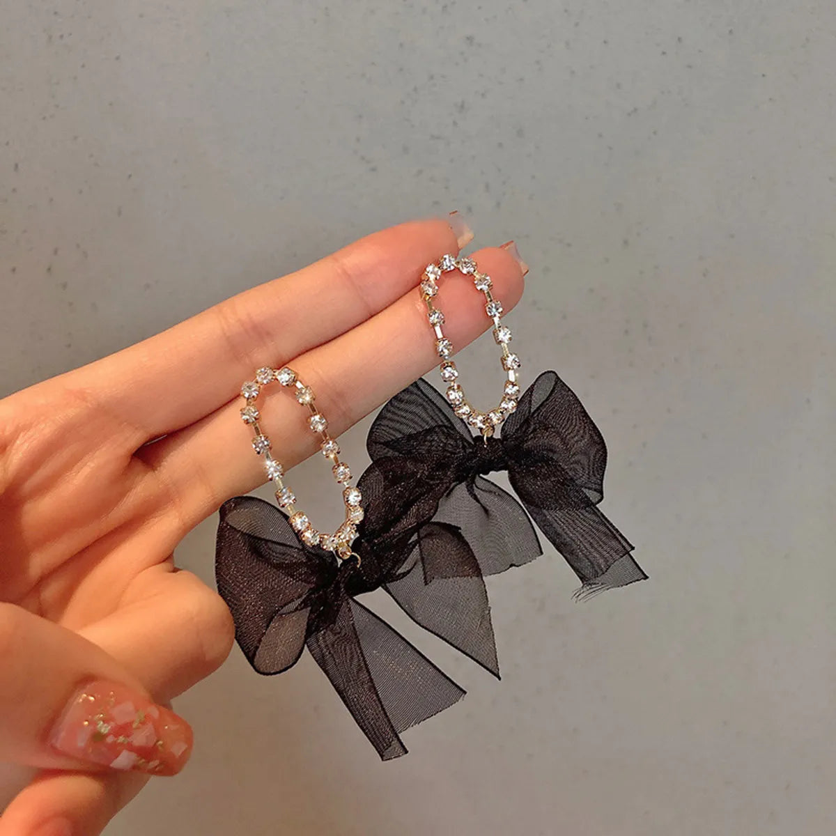 Korean Style Retro Fabric Bow Rhinestone Earrings