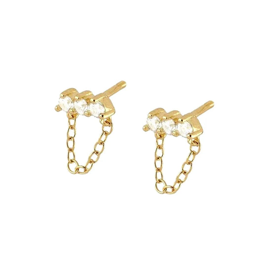 Korean Style Simple Three Zircon Hanging Ear Chain Earrings Temperament Party Ear Jewelry