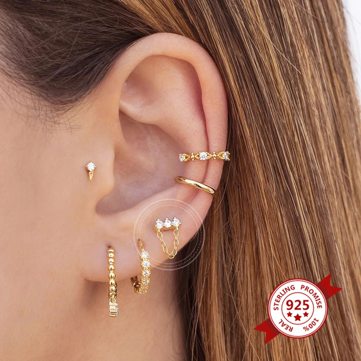 Korean Style Simple Three Zircon Hanging Ear Chain Earrings Temperament Party Ear Jewelry