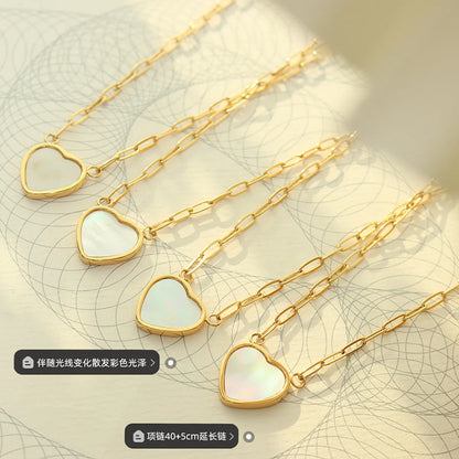 Korean Style White Sea Shell Peach Heart Necklace Female Titanium Steel Plated 18k Real Gold Necklace