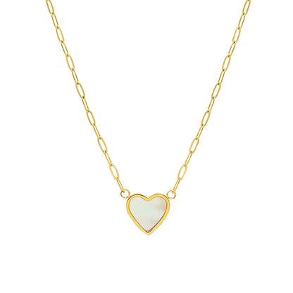 Korean Style White Sea Shell Peach Heart Necklace Female Titanium Steel Plated 18k Real Gold Necklace