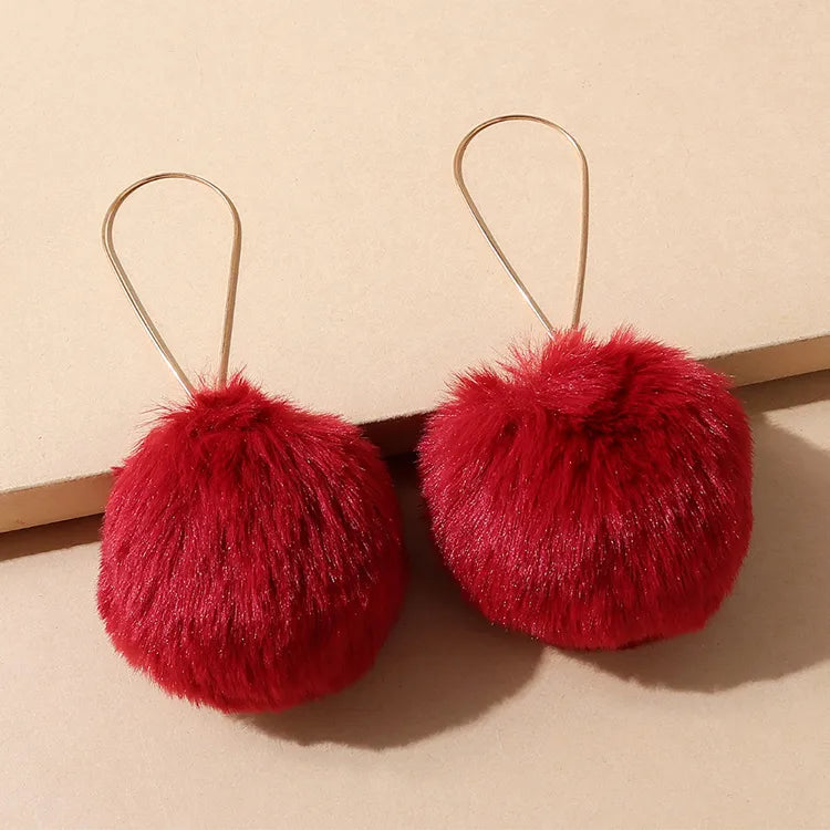 Korean Style Wild Pop Fluff Ball Earrings