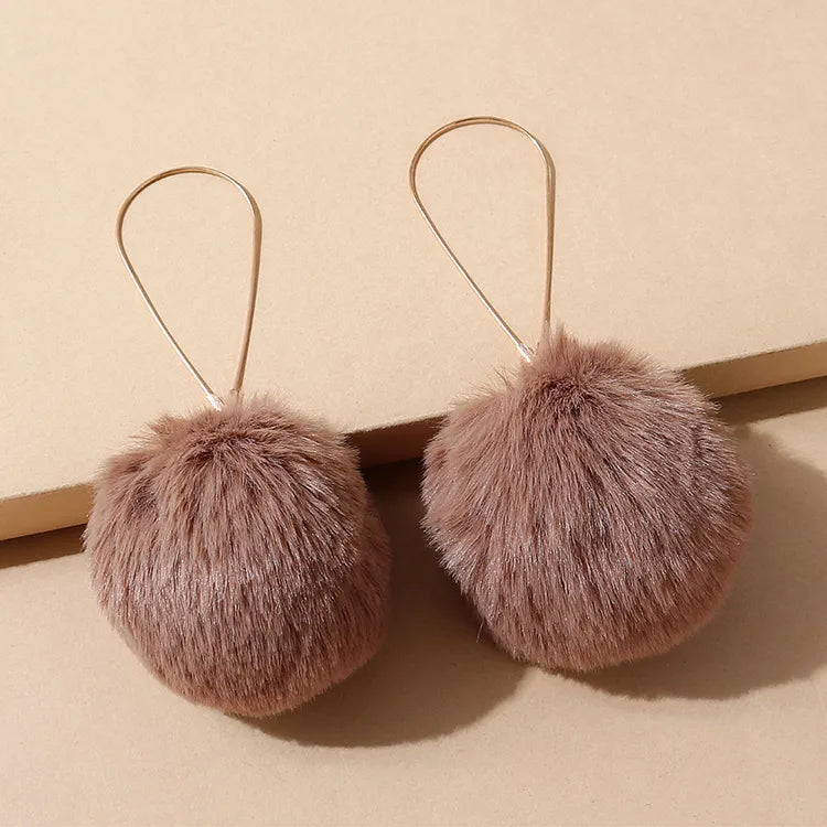 Korean Style Wild Pop Fluff Ball Earrings