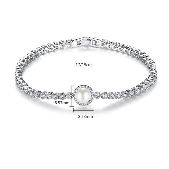 Korean Style Women's Copper Bracelet With Pearl Shell Beads And Zircon Geometric Design Fashion Simple All Match Jewelry