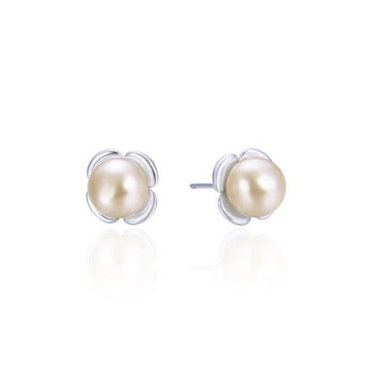 Korean Temperament Fashion Flower Pearl S925 Silver Small Bead Earrings