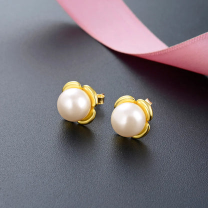 Korean Temperament Fashion Flower Pearl S925 Silver Small Bead Earrings