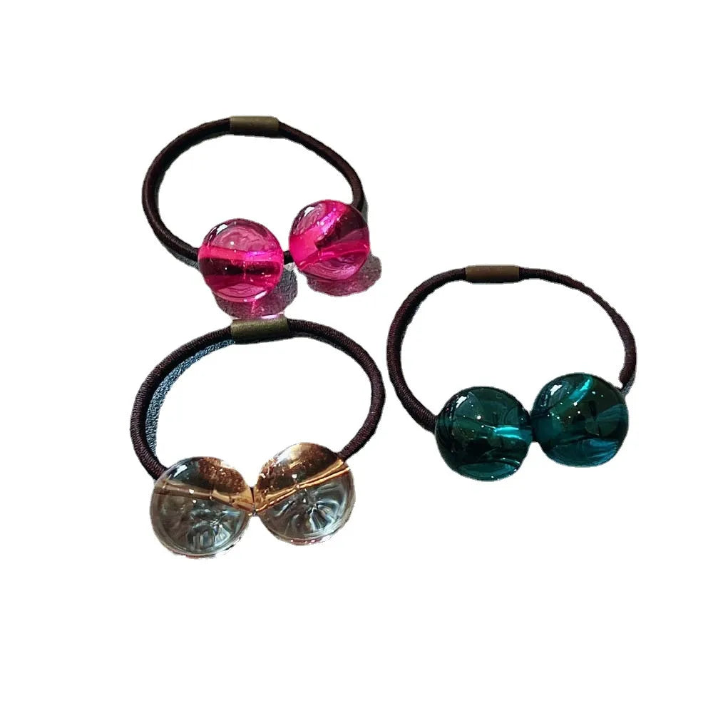 Korean Transparent Color Double Ball Hair Ring Jelly Ball Internet Celebrity Girl'S Hair Rope Ponytail Head Rope