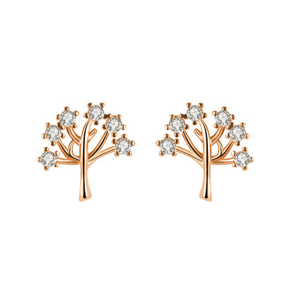 Korean Version Of Cute Silver-Plated Tree Of Life Earrings Plant Full Of Diamonds Tree Of Life Earrings