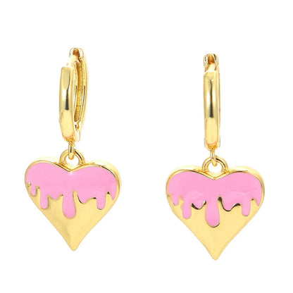 Korean Version Of Heart Drop Oil Pendant Copper Earrings