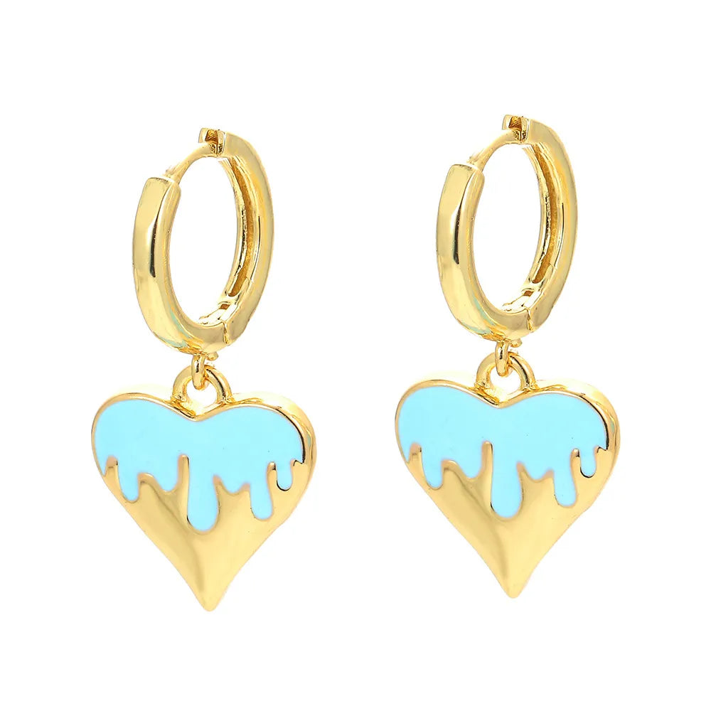 Korean Version Of Heart Drop Oil Pendant Copper Earrings