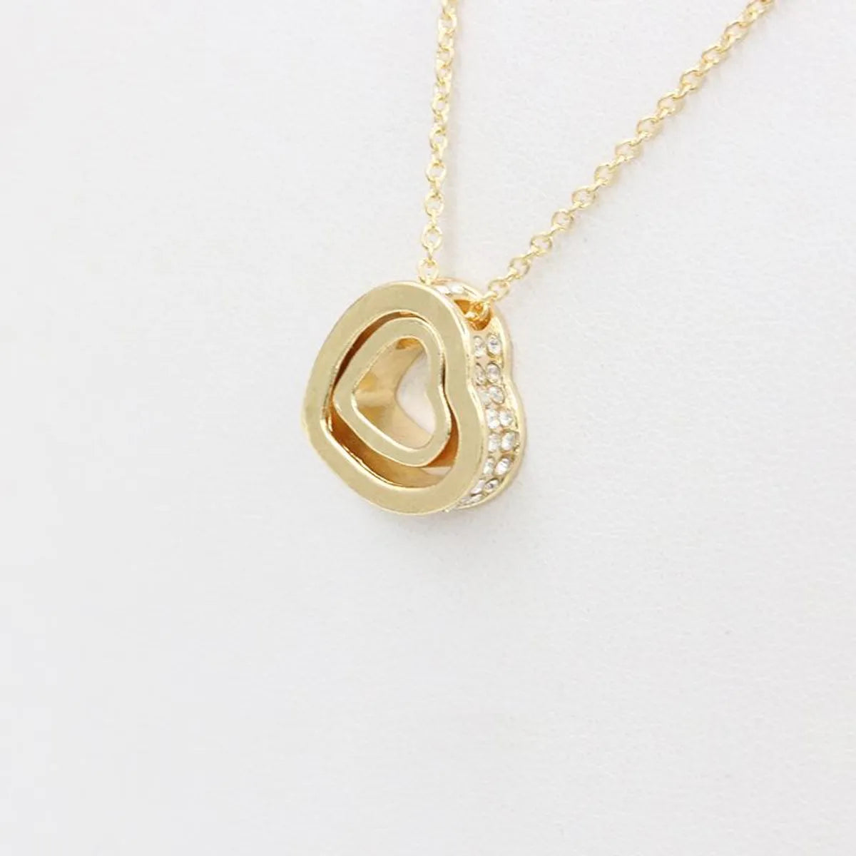 Korean Version Of The Double Heart Artificial Gem Double-layer Peach Heart Clavicle Crystal Necklace Nhdp150120