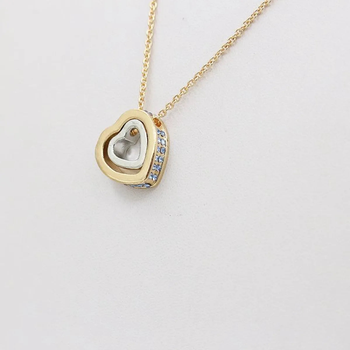 Korean Version Of The Double Heart Artificial Gem Double-layer Peach Heart Clavicle Crystal Necklace Nhdp150120