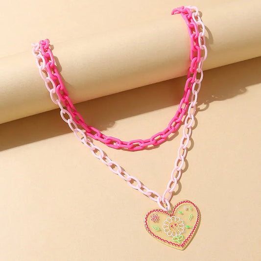 Korean Version Resin Peach Heart Sunflower Pattern Necklace