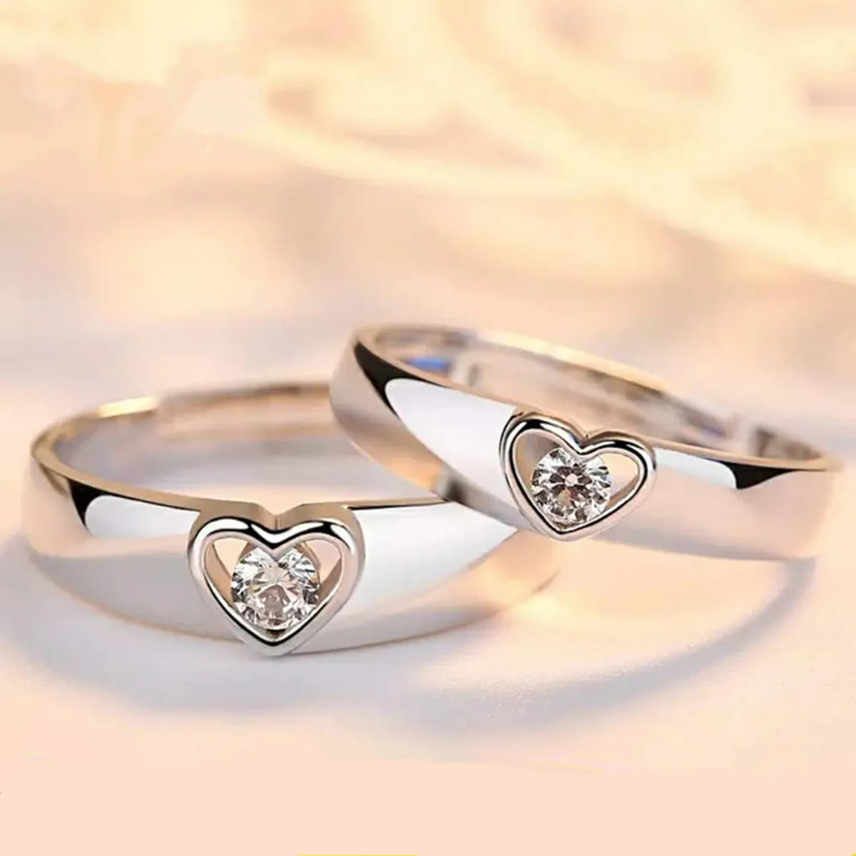 Korean Version Silver Plated Heart Copper Couple Ring