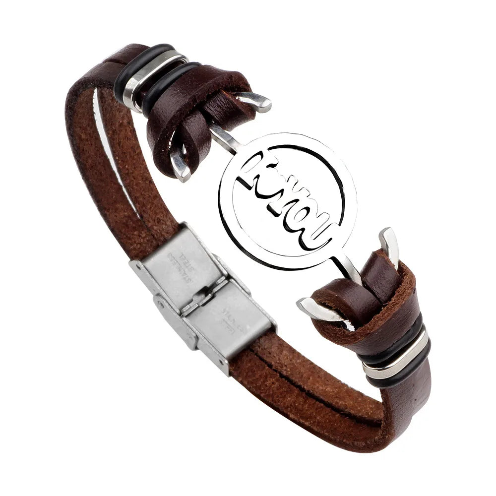 Korean Version Stainless Steel Letter Leather Bracelet Wholesale