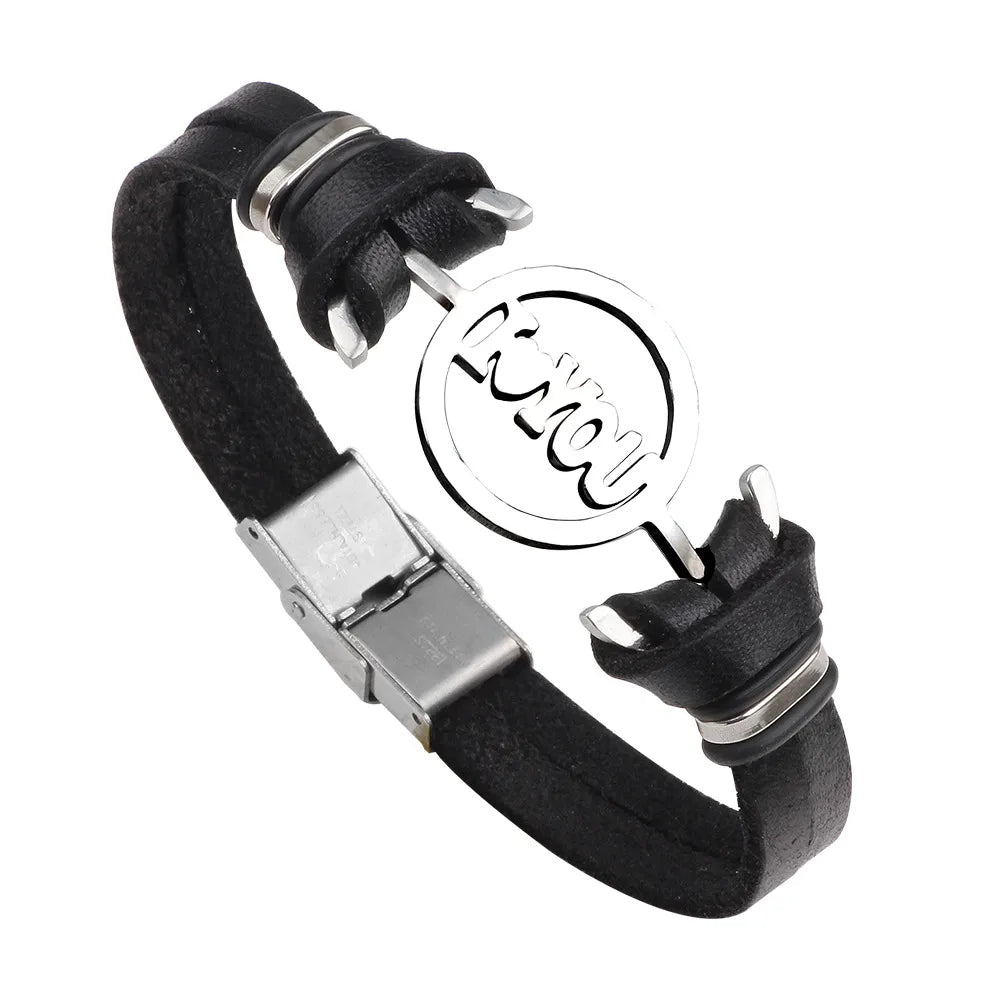 Korean Version Stainless Steel Letter Leather Bracelet Wholesale