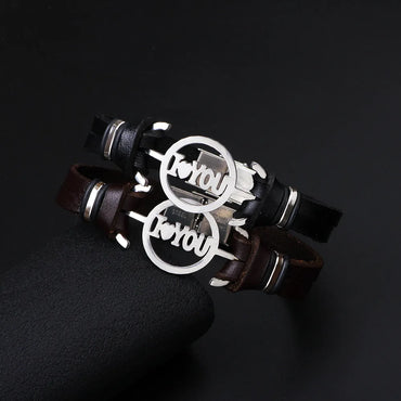 Korean Version Stainless Steel Letter Leather Bracelet Wholesale