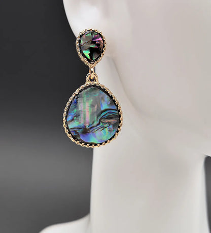 Korean Water Drop Shaped Inlaid Abalone Shell Earrings Gold Plated Shell Ear Jewelry