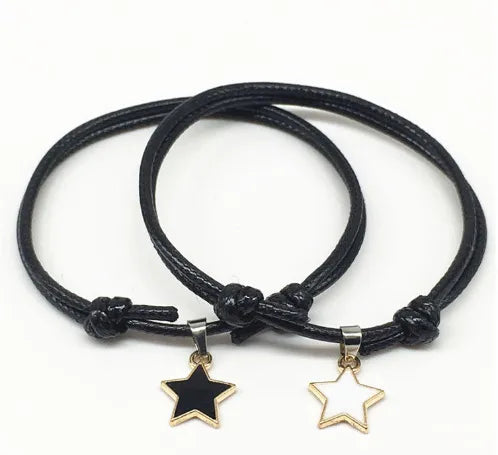 Korean Wax Line Bracelet Women'S Five-Pointed Star Double-Layer Leather Adjustable Personality Bracelet Unisex New Star Bracelet