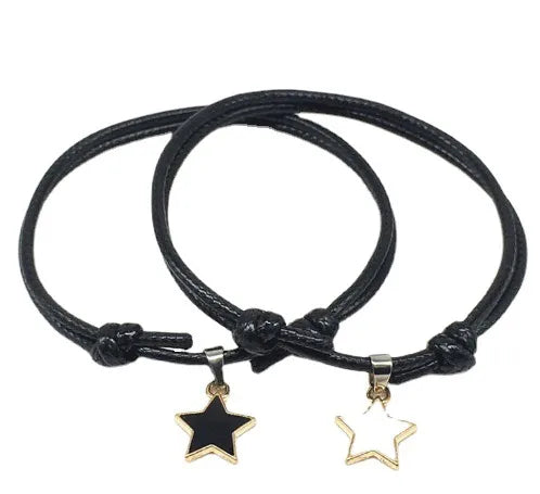 Korean Wax Line Bracelet Women'S Five-Pointed Star Double-Layer Leather Adjustable Personality Bracelet Unisex New Star Bracelet