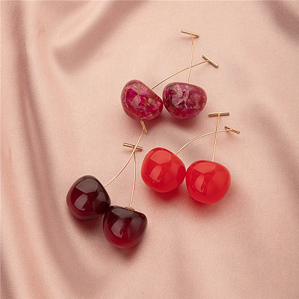 Korean Women'S Long Style Personalized Cherry Geometric Earrings