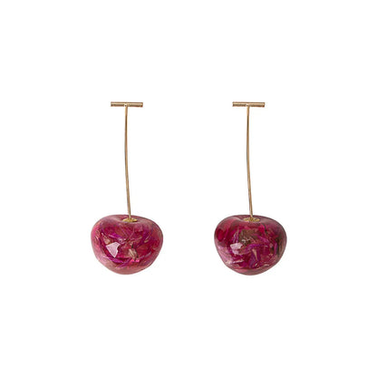 Korean Women'S Long Style Personalized Cherry Geometric Earrings