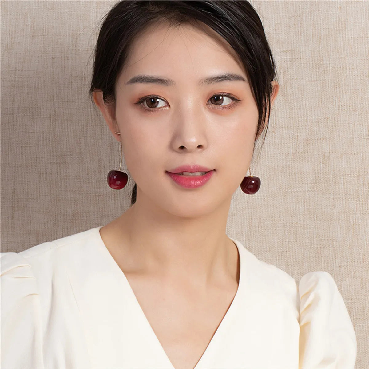 Korean Women'S Long Style Personalized Cherry Geometric Earrings