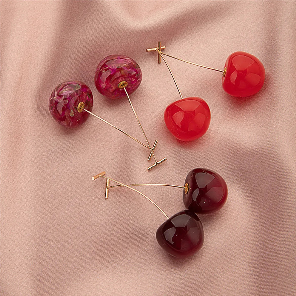 Korean Women'S Long Style Personalized Cherry Geometric Earrings