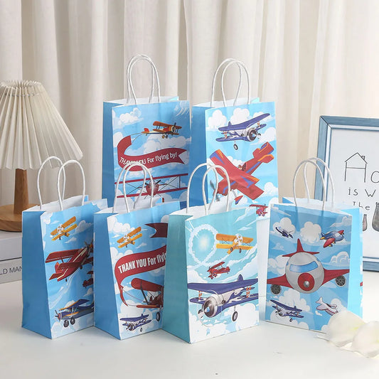 Kraft Paper Bag Party Accompanying Gift Bag Shopping Clothing Tote Bag Aircraft Theme Packaging Bag Wholesale