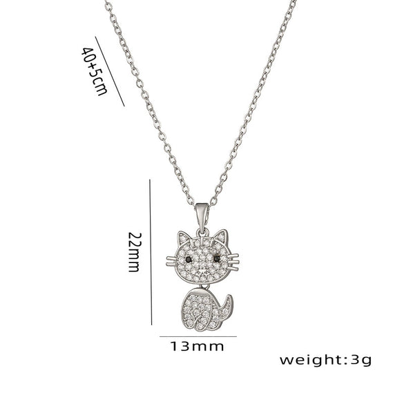 Kt Cat Pendant Necklace Micro Inlaid Zircon Copper Titanium Steel Jewelry With Light Luxury Style Set With Diamonds And Electroplated In Vacuum Furnace