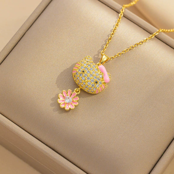 Kt Cat Pendant Necklace Micro Inlaid Zircon Copper Titanium Steel Jewelry With Light Luxury Style Set With Diamonds And Electroplated In Vacuum Furnace
