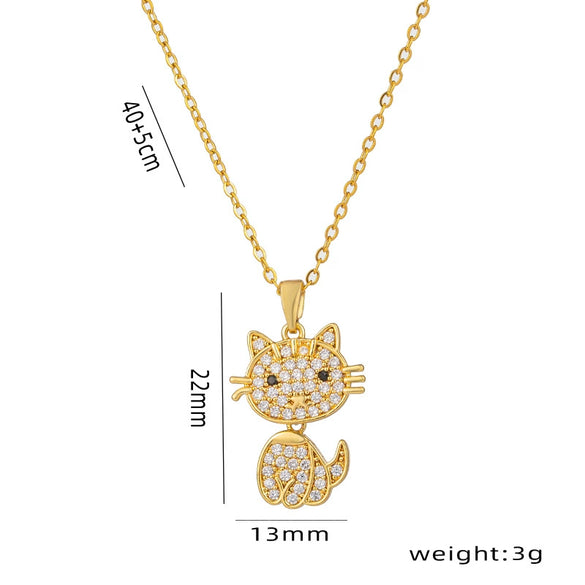 Kt Cat Pendant Necklace Micro Inlaid Zircon Copper Titanium Steel Jewelry With Light Luxury Style Set With Diamonds And Electroplated In Vacuum Furnace