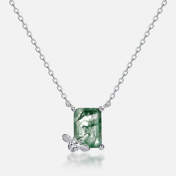 Lab-Grown Gemstone Sterling Silver White Gold Plated Elegant Simple Style Bee Pendant Necklace