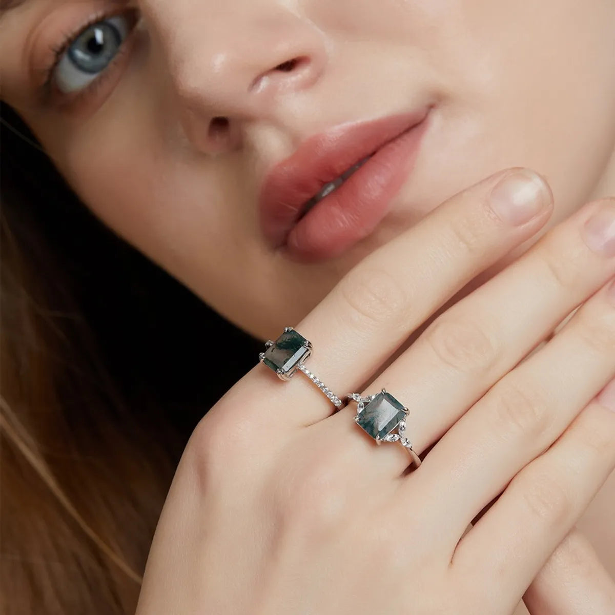 Lab-grown Gemstone Sterling Silver White Gold Plated Elegant Simple Style Geometric Zircon Rings