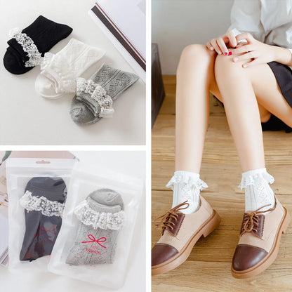 Lace Cotton Tube Socks Trendy Cute Solid Color Cotton Socks Autumn And Winter