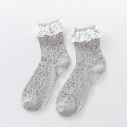 Lace Cotton Tube Socks Trendy Cute Solid Color Cotton Socks Autumn And Winter