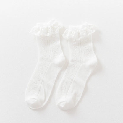 Lace Cotton Tube Socks Trendy Cute Solid Color Cotton Socks Autumn And Winter