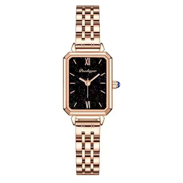 Ladies Alloy And Stainless Steel Square Quartz Watch With Mineral Strengthened Glass Mirror And Onion Crown