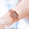 Ladies Alloy And Stainless Steel Square Quartz Watch With Mineral Strengthened Glass Mirror And Onion Crown