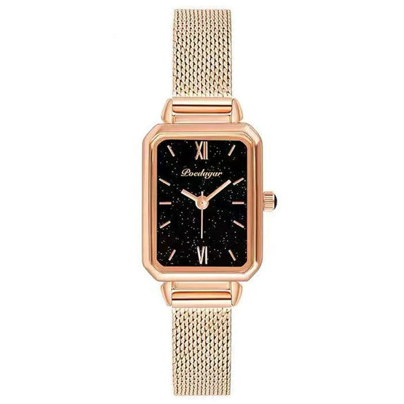 Ladies Alloy And Stainless Steel Square Quartz Watch With Mineral Strengthened Glass Mirror And Onion Crown