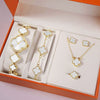 Ladies Alloy Band Quartz Watch With Four Leaf Clover Design And Flower Shaped Dial