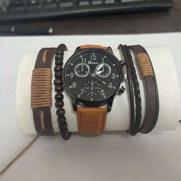 Ladies Alloy Case Imitation Leather Strap Round Dial Diamond Watch