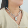 Ladies Alloy Chain With Multicolor Gem And Geometric Rhinestone Pendant Necklace Diamond Design