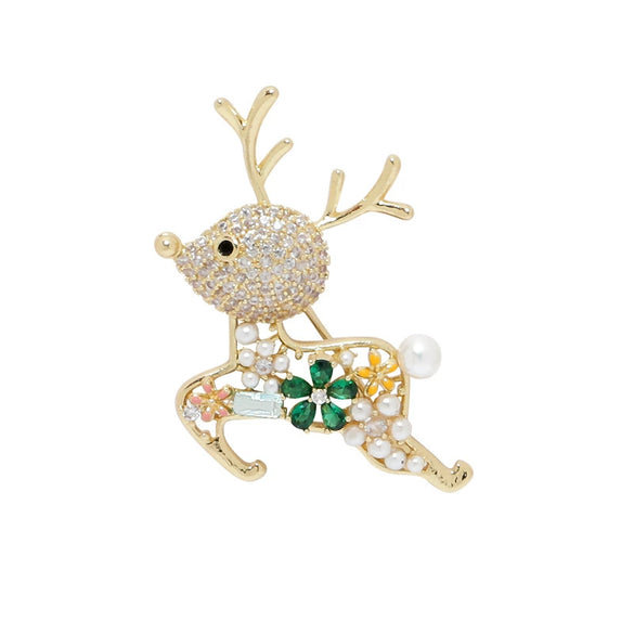 Ladies Alloy Fawn And Flower Cartoon Style Electroplated Brooch Clothes Accessories